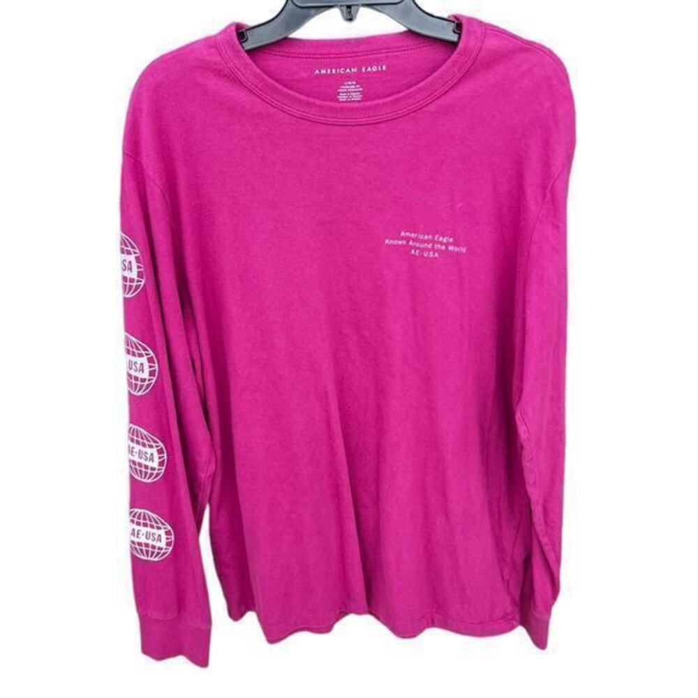 AE American Eagle Men’s Dark Pink Y2K mall Streetwear 90’s Logo long sleeve sz L